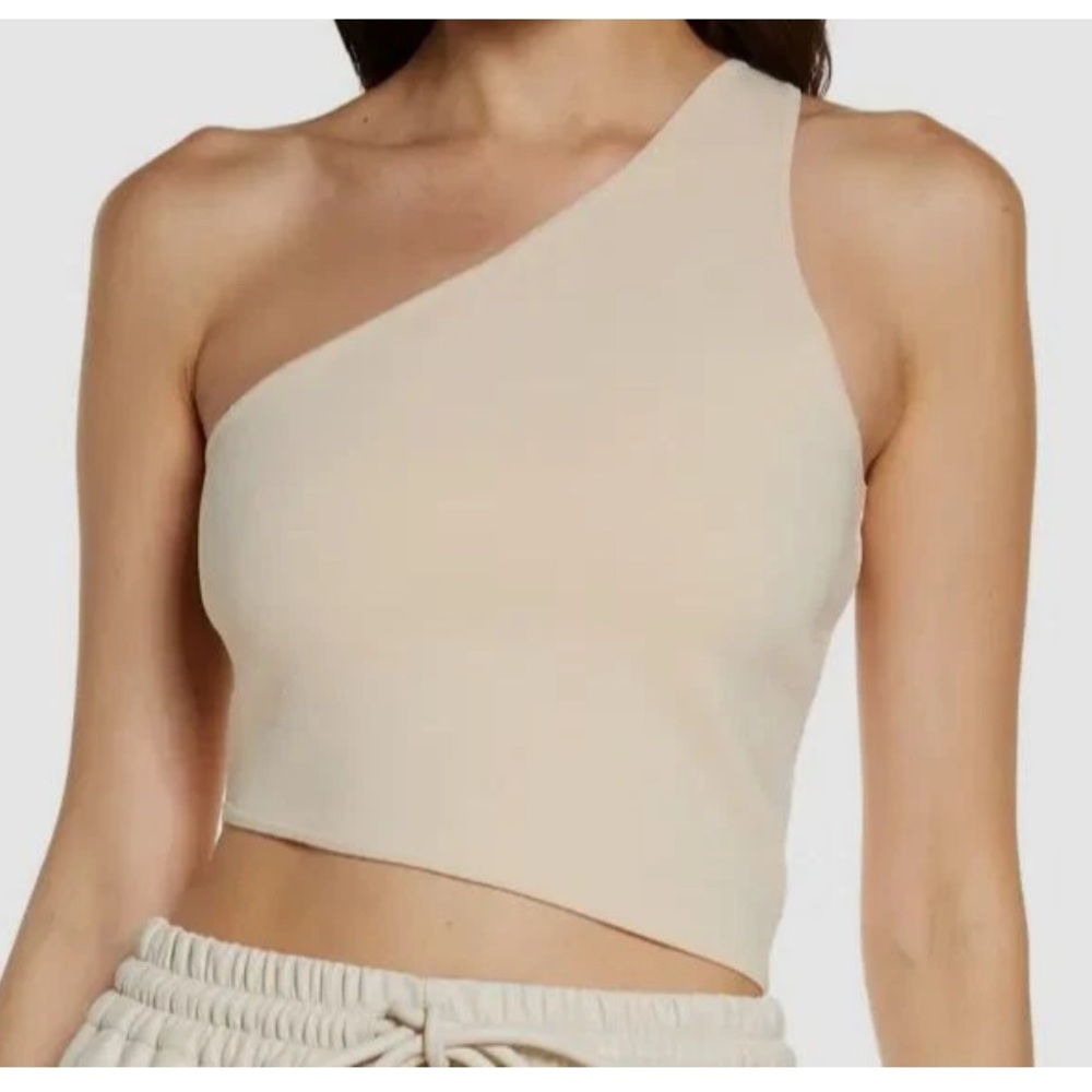A.L.C. Colby Asymmetric One Shoulder Cropped Top Womens Large Glacier Nude Beige